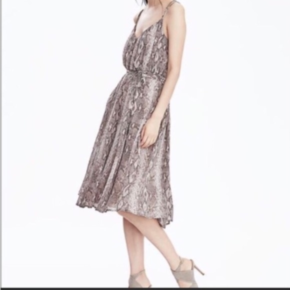Banana Republic Animal Snake Python Print Blouson Waist Flowy Slip Dress XS PXS - Picture 2 of 10